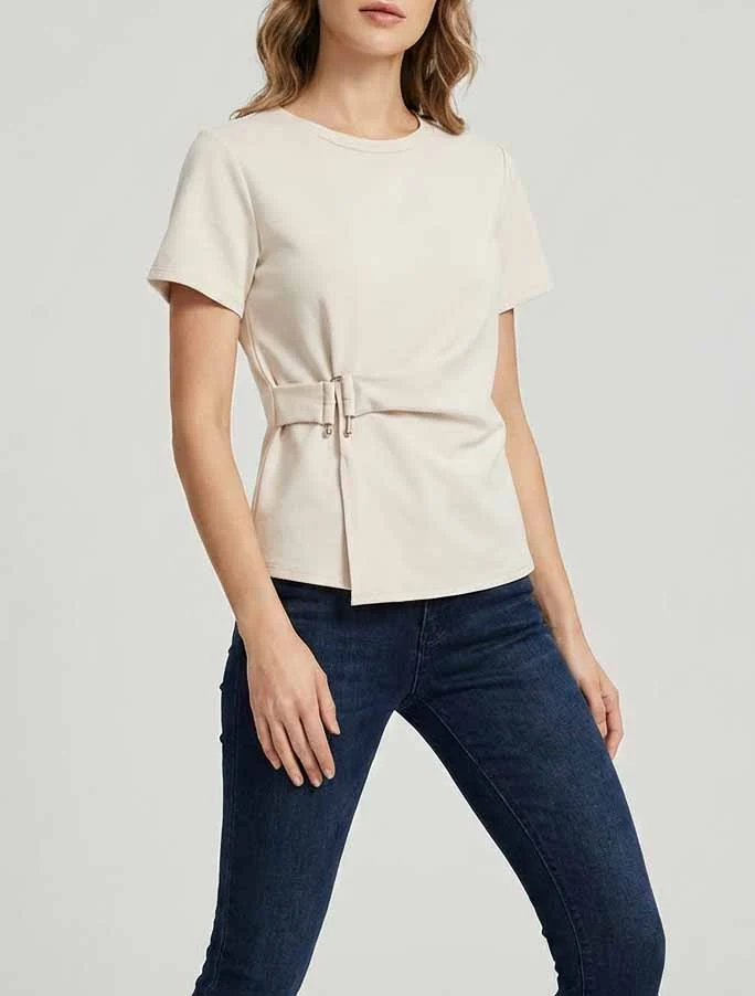 Top manches courtes à boucle - Beige