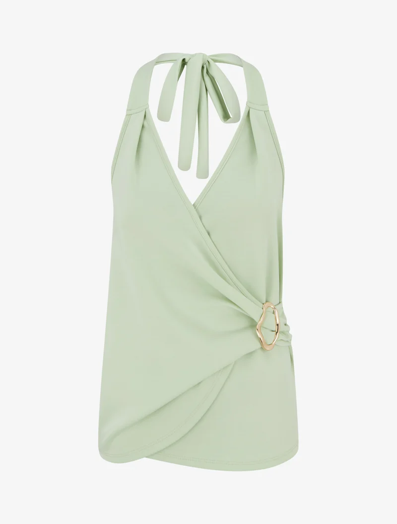 Top à dos nu et empiècement bijou - Vert pomme