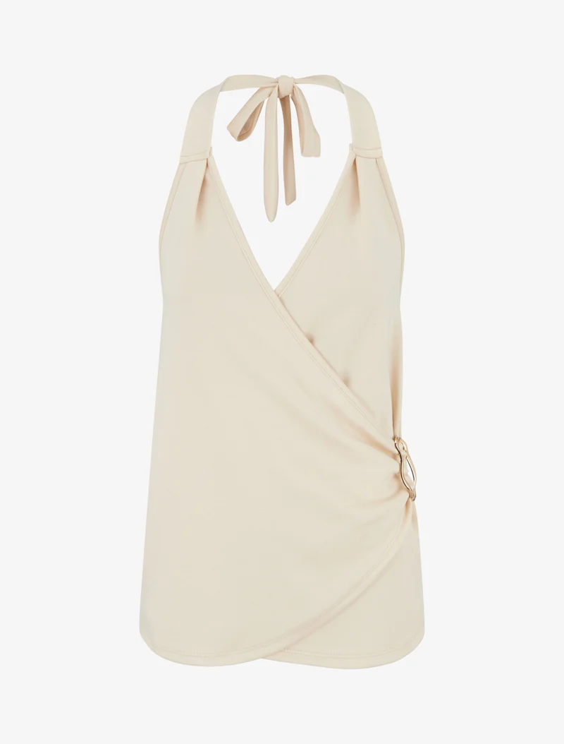 Top à dos nu et empiècement bijou - Beige