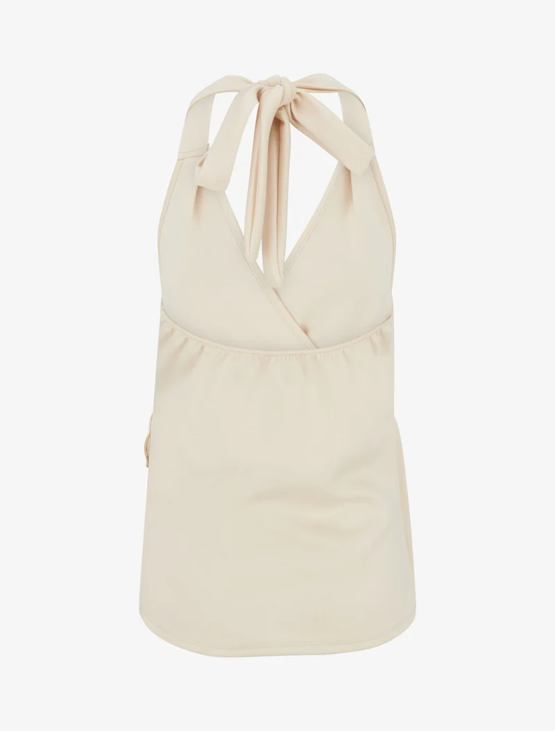 Top à dos nu et empiècement bijou - Beige