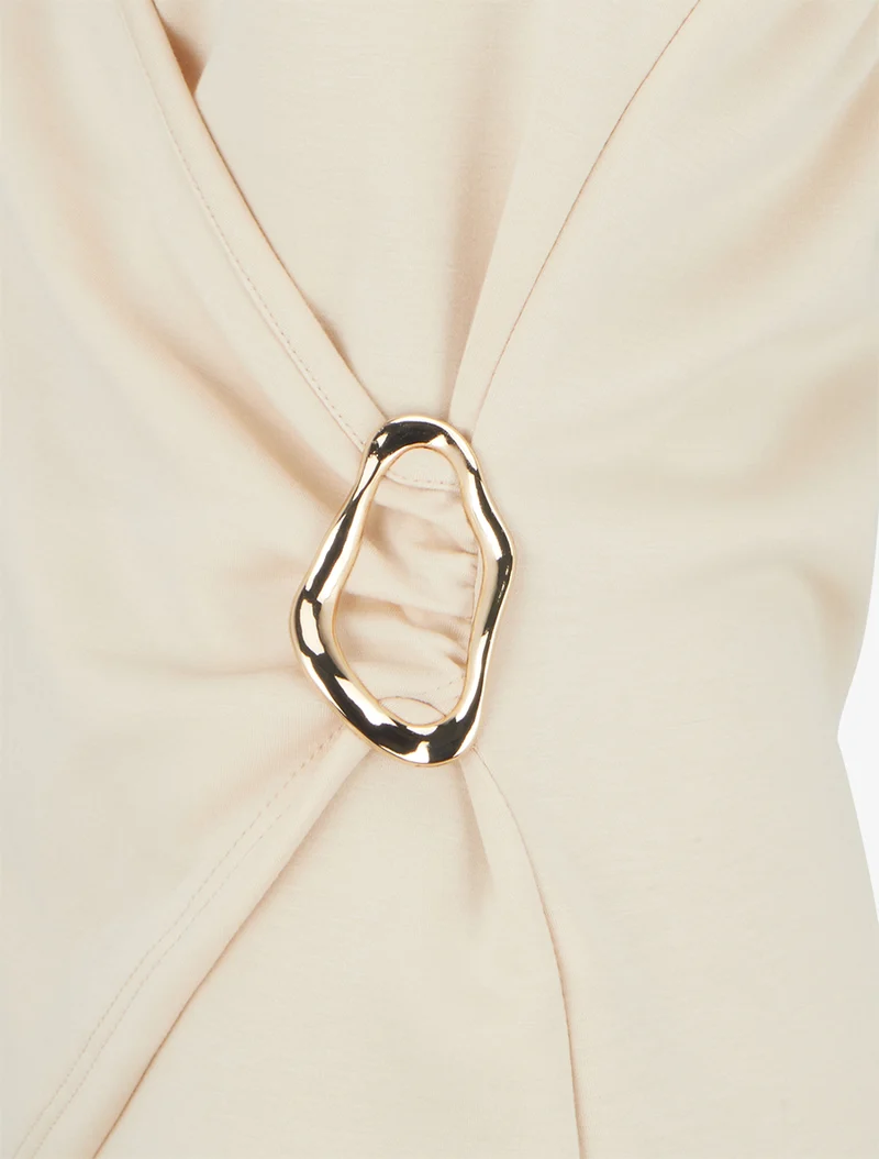 Top à dos nu et empiècement bijou - Beige