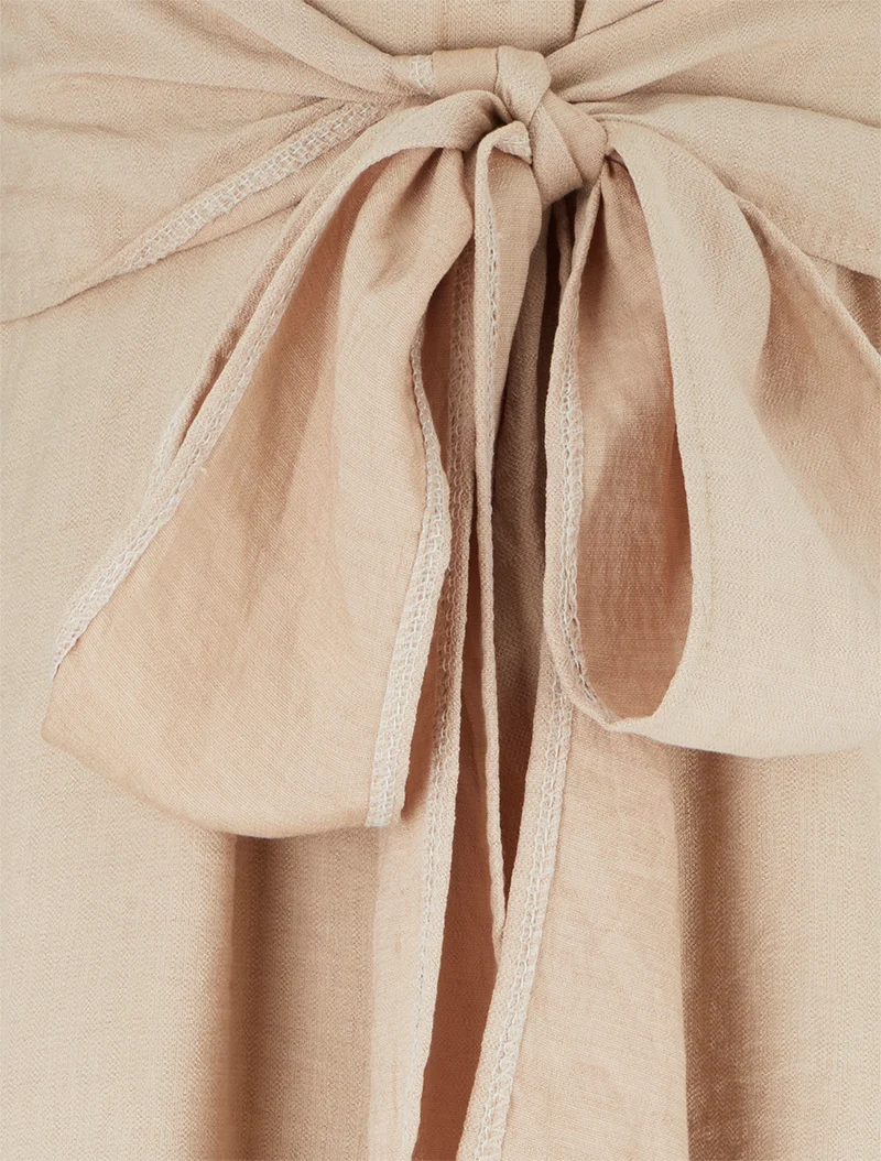 Robe chemise sans manches à liens à nouer - Beige