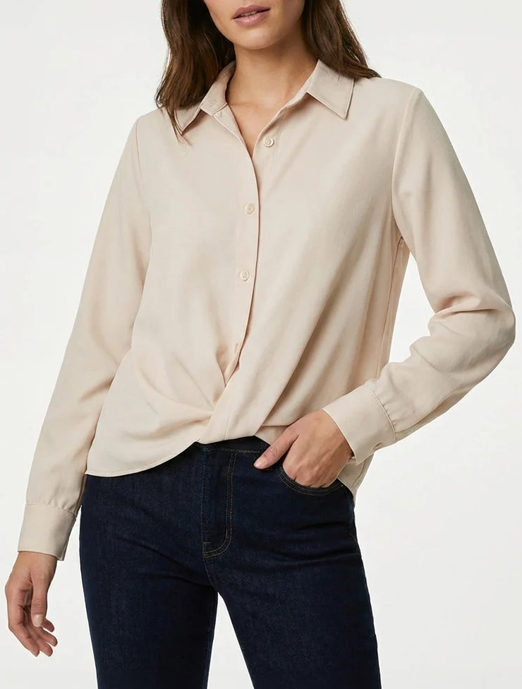 Chemisier noué asymétrique - Beige