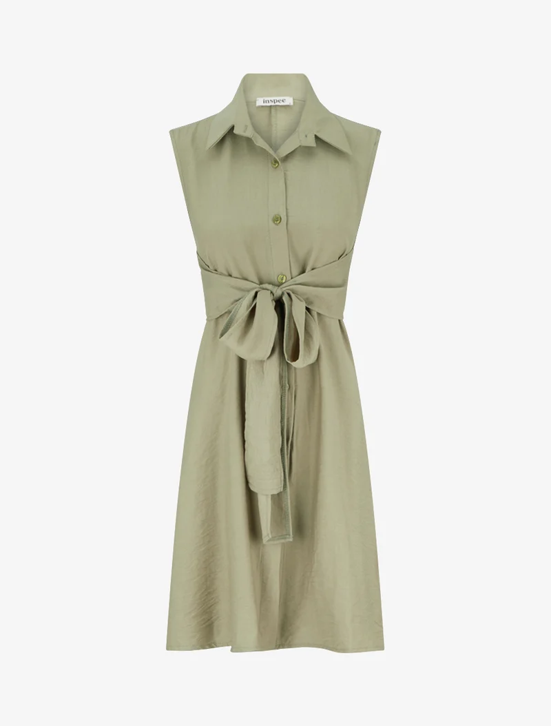 Robe chemise sans manches à liens à nouer - Vert olive