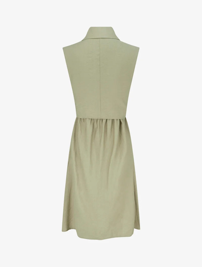 Robe chemise sans manches à liens à nouer - Vert olive
