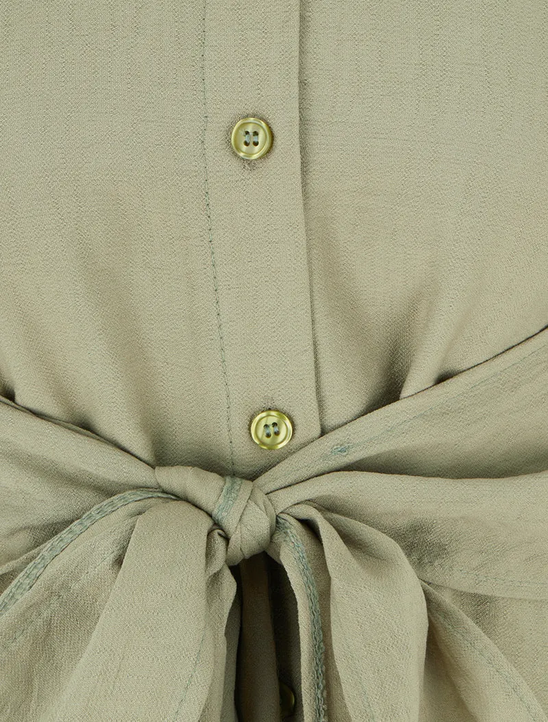 Robe chemise sans manches à liens à nouer - Vert olive