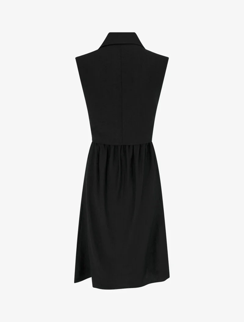 Robe chemise sans manches à liens à nouer - Noir