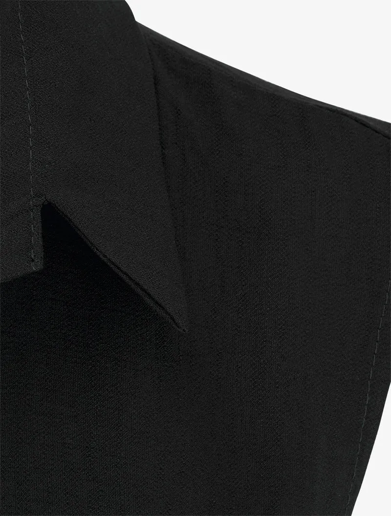 Robe chemise sans manches à liens à nouer - Noir