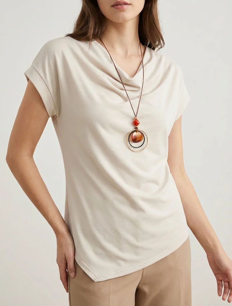 Top manches courtes à col bénitier - Beige clair