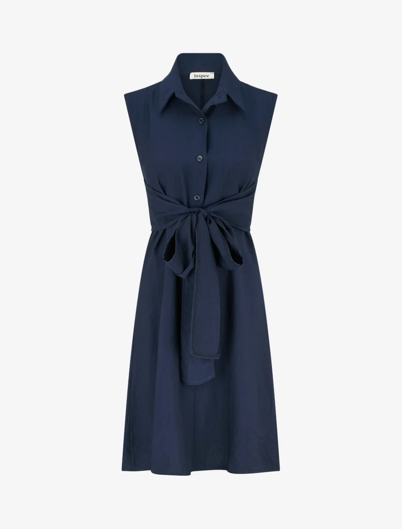 Robe chemise sans manches à liens à nouer - Marine