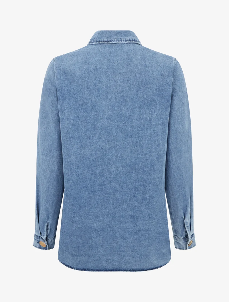 Chemise en jean droite à boutons stylisés - Bleu