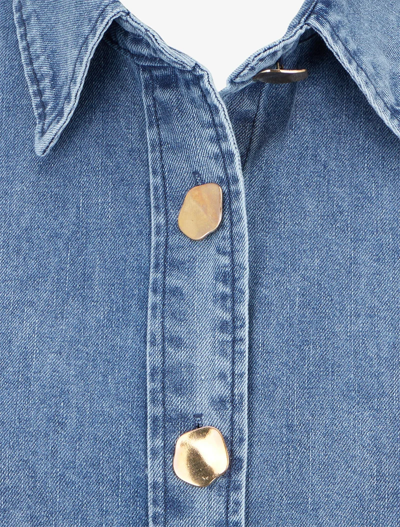 Chemise en jean droite à boutons stylisés - Bleu