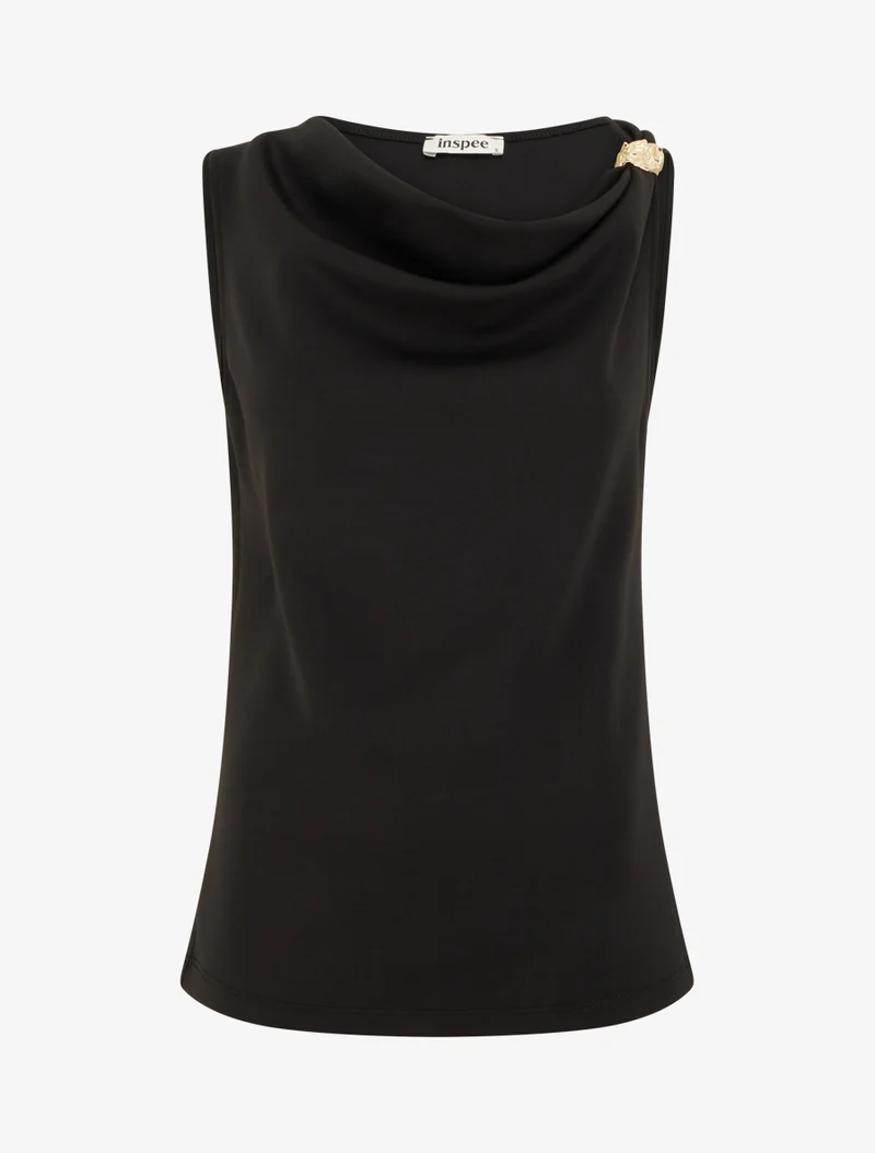 Top sans manches à col bénitier et bijou - Noir
