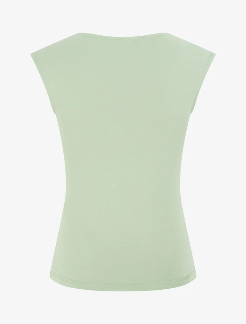 Top uni à col rond et empiècement bijou - Vert d'amande