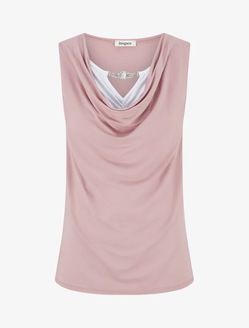 Top sans manches effet superposé à bijou - Rose