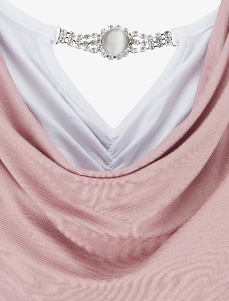 Top sans manches effet superposé à bijou - Rose