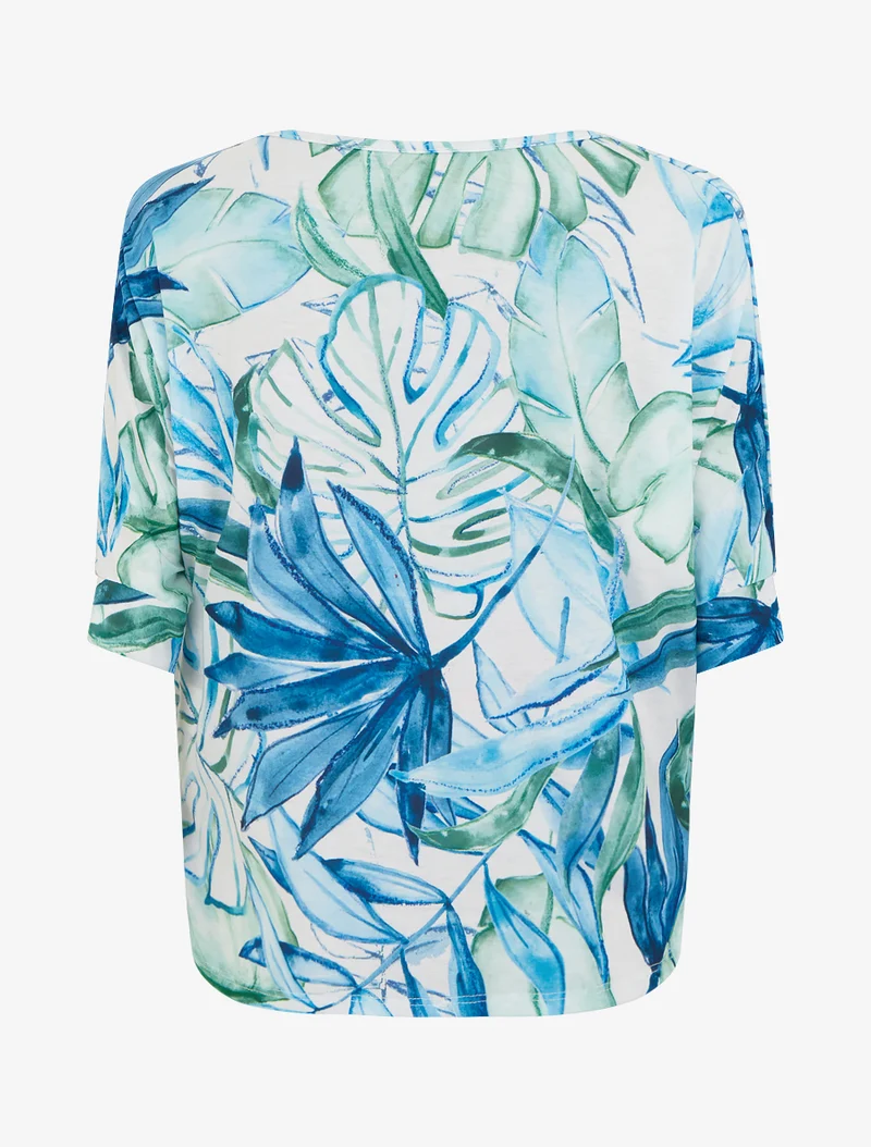 Top tropical manches 3/4 et effet plissé - Bleu