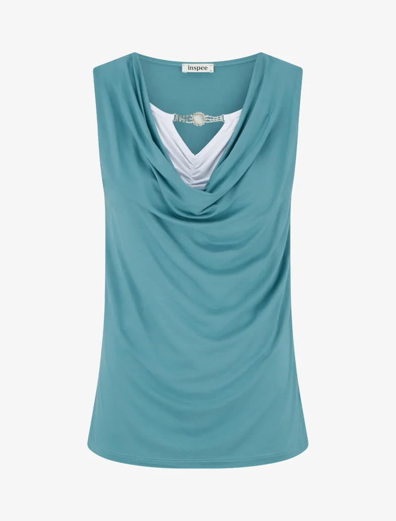 Top sans manches effet superposé à bijou - Bleu clair