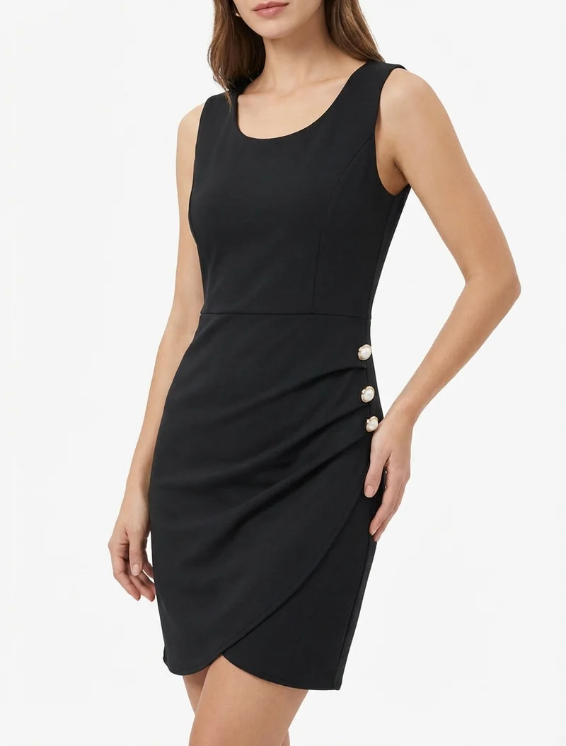 Robe ajustée à boutons décoratifs - Noir