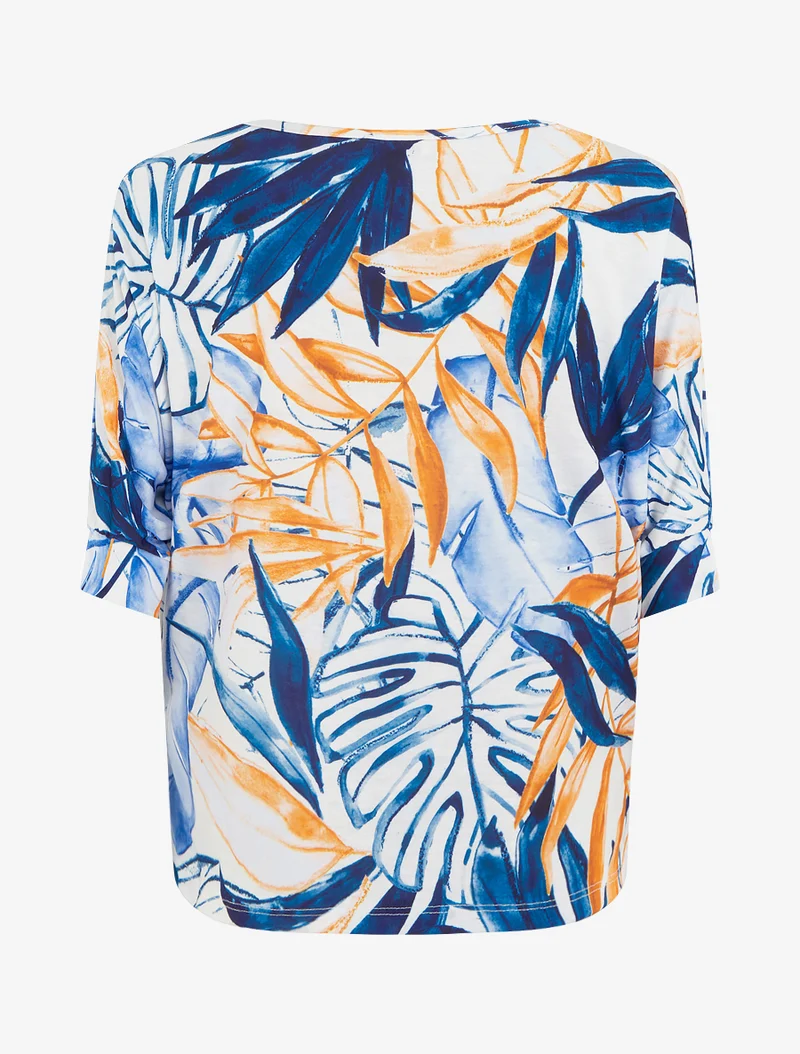 Top tropical manches 3/4 et effet plissé - Marine