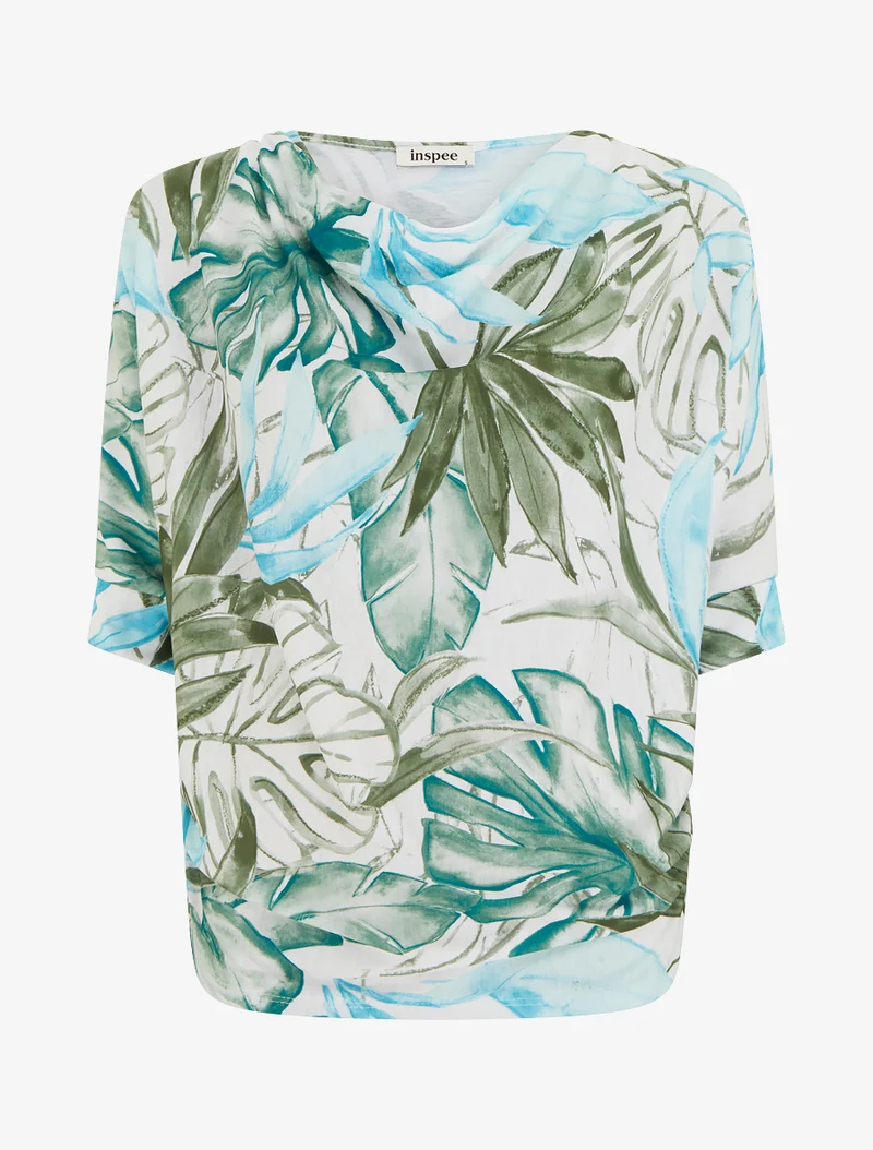Top tropical manches 3/4 et effet plissé - Kaki