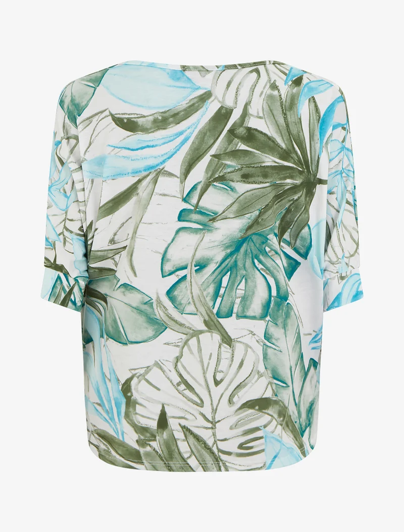 Top tropical manches 3/4 et effet plissé - Kaki
