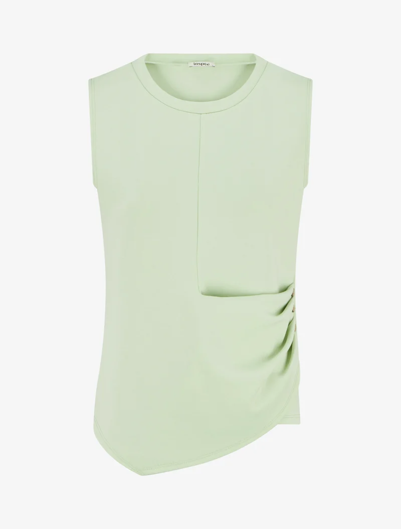 Top sans manches effet drapé et boutons - Vert amande