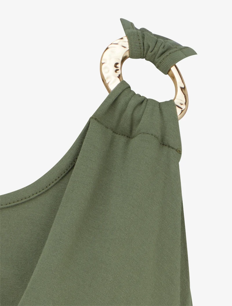 Top sans manches effet drapé à bretelle bijou - Kaki