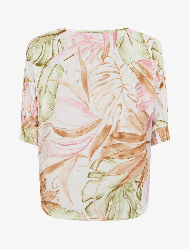 Top tropical manches 3/4 et effet plissé - Camel