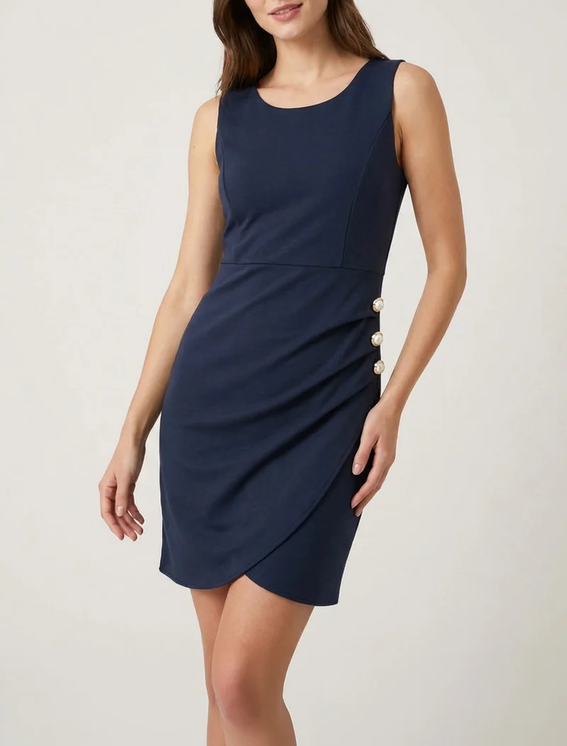 Robe ajustée à boutons décoratifs - Marine