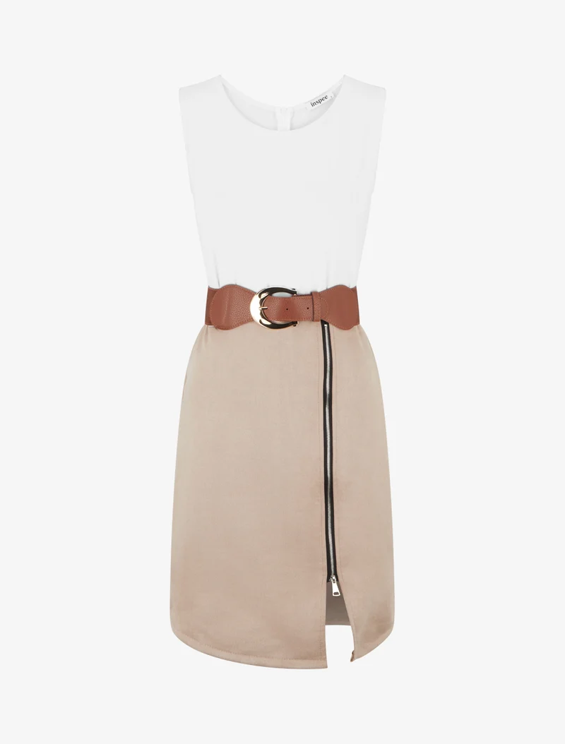 Robe bimatière à zip - Beige
