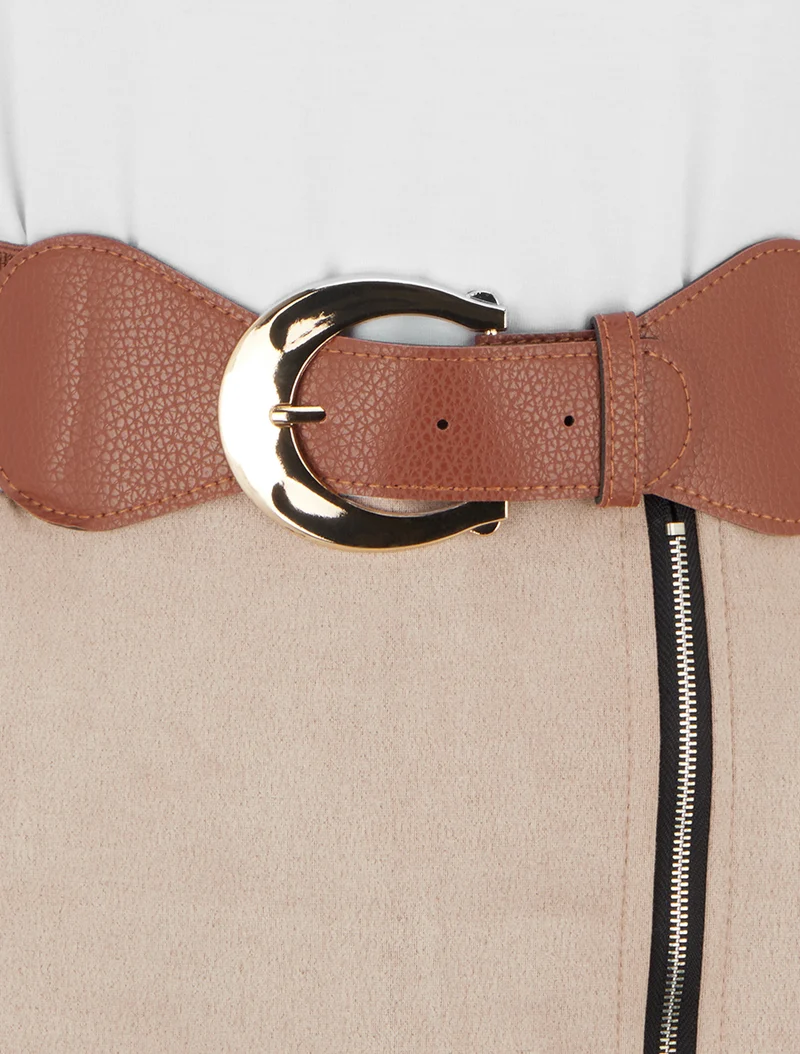 Robe bimatière à zip - Beige