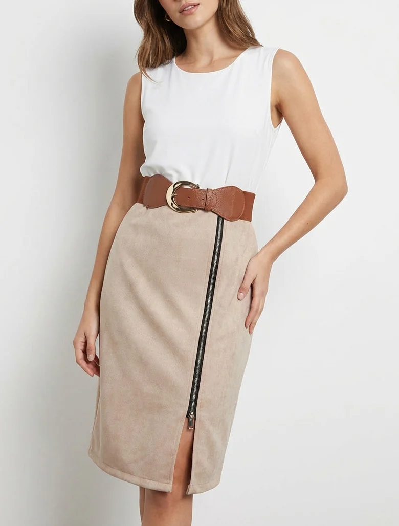 Robe bimatière à zip - Beige