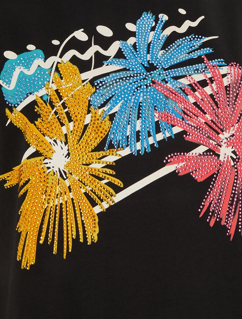 T-shirt imprimé feux d'artifices et strass - Noir