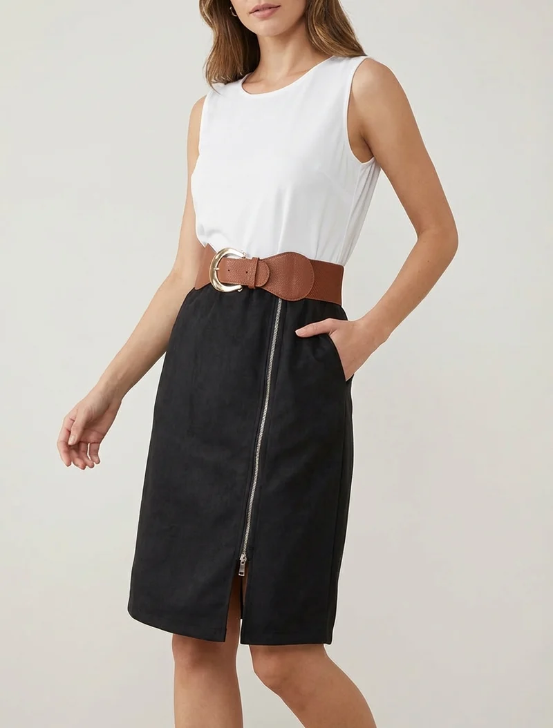 Robe bimatière à zip - Noir