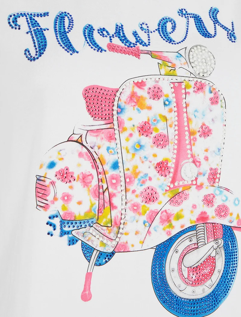 T-shirt à motif scooter strassé - Blanc