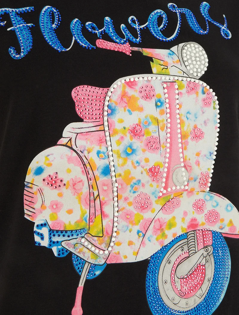T-shirt à motif scooter strassé - Noir