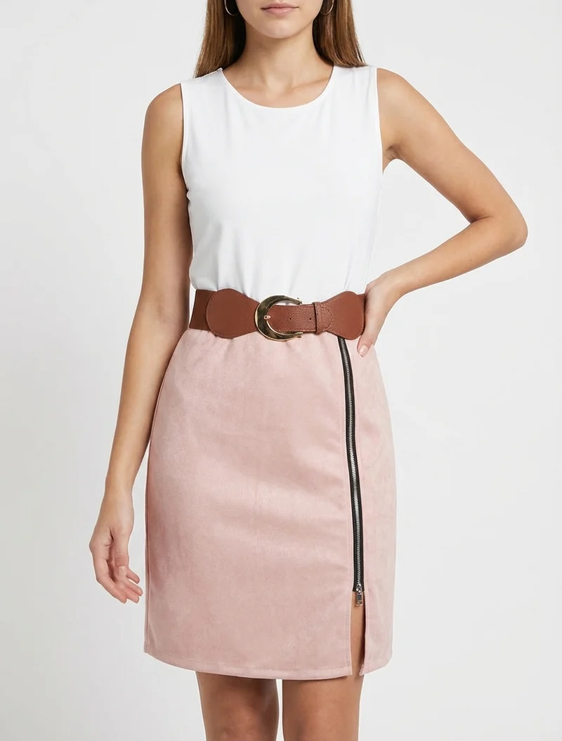 Robe bimatière à zip - Rose