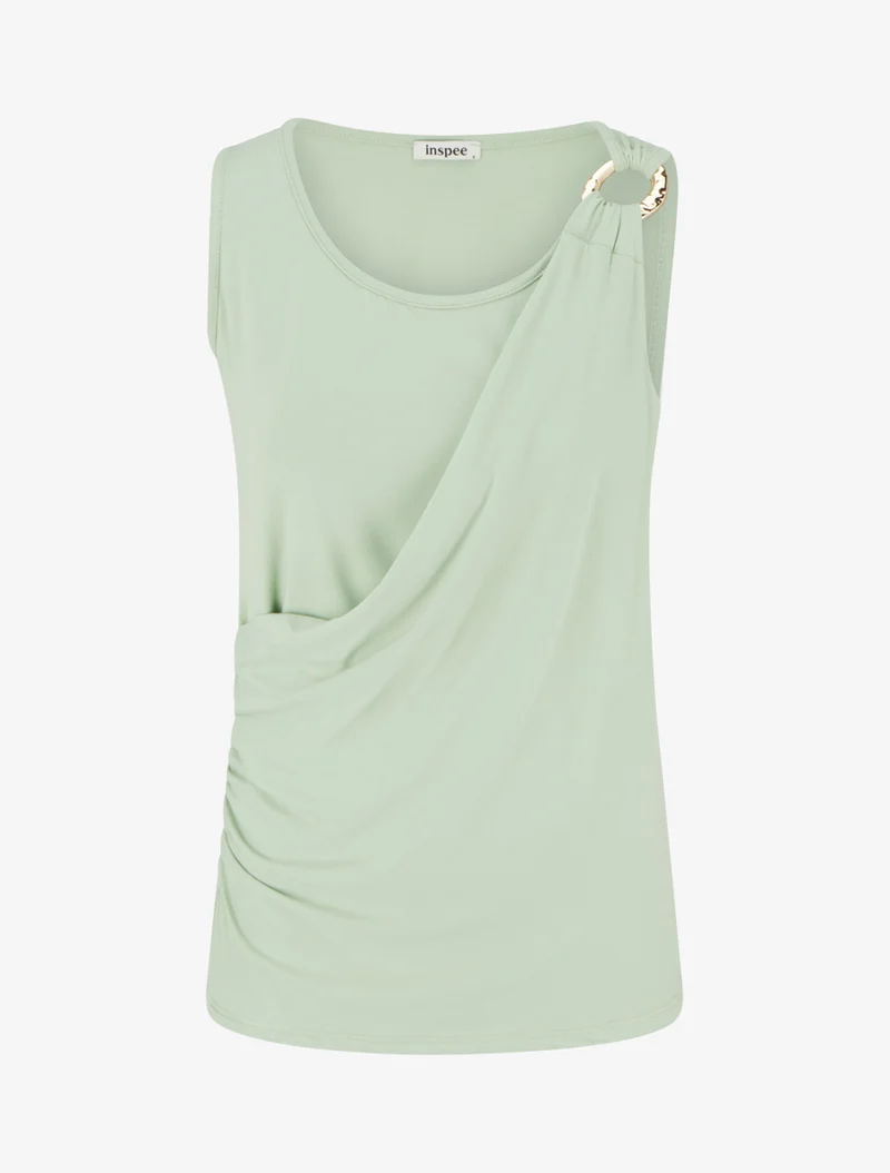 Top sans manches effet drapé à bretelle bijou - Vert amande