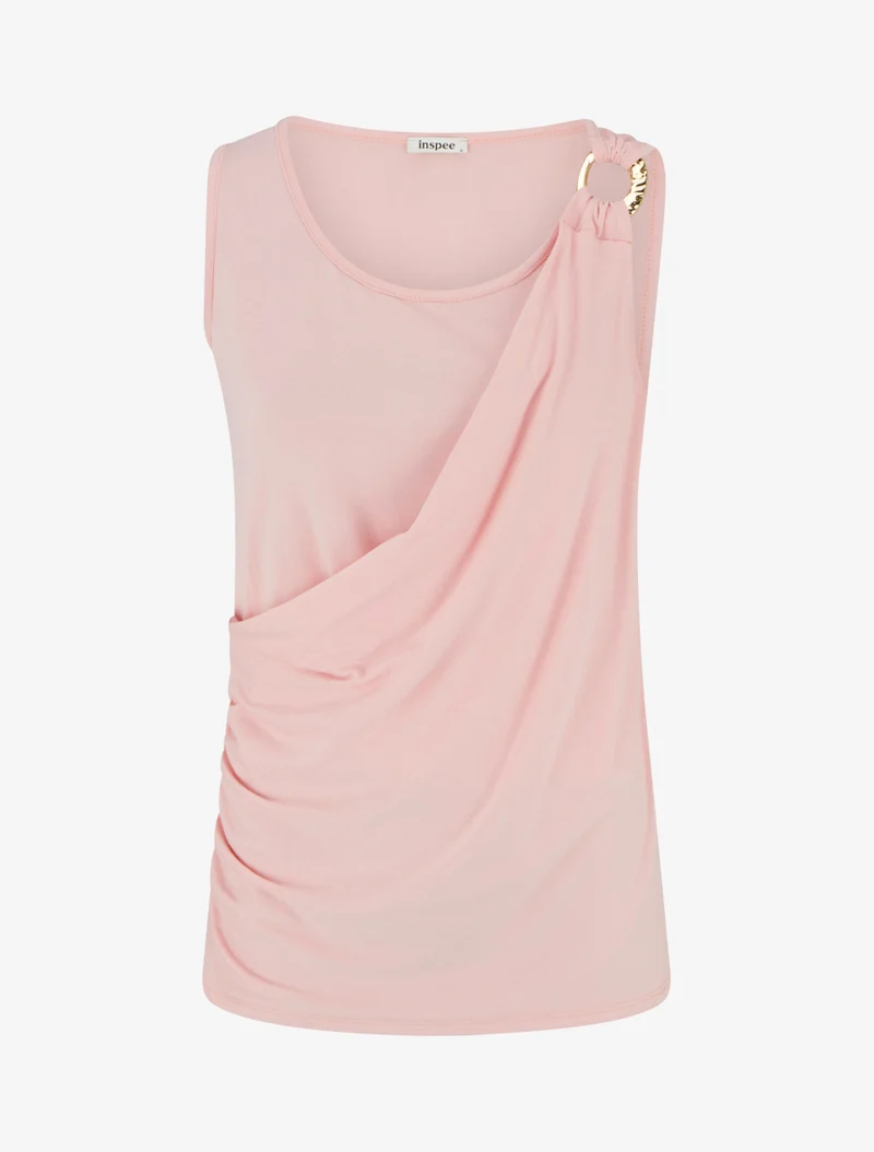 Top sans manches effet drapé à bretelle bijou - Rose