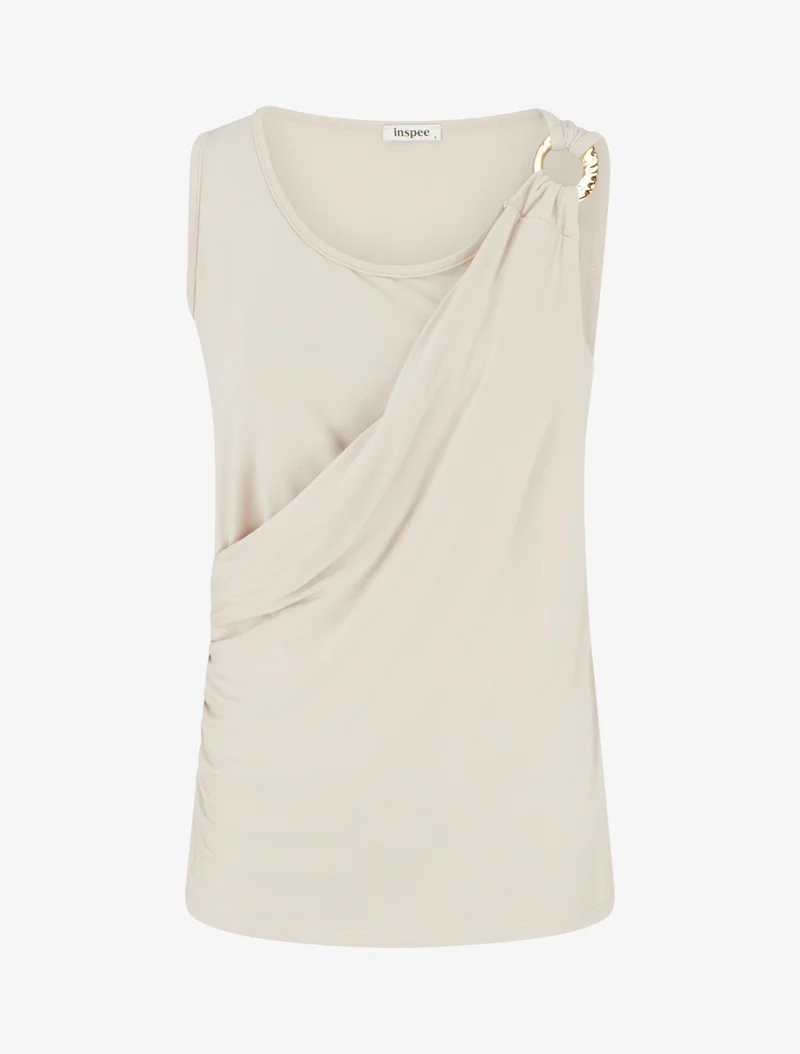 Top sans manches effet drapé à bretelle bijou - Beige