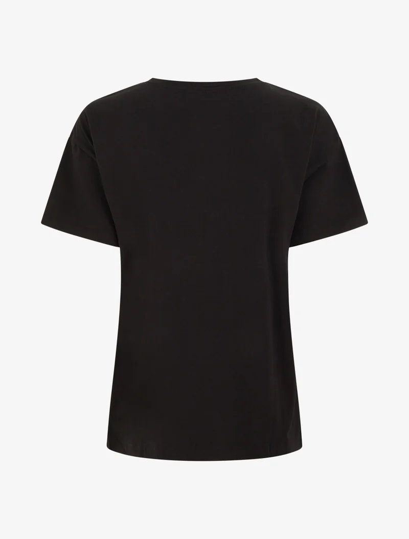 T-shirt à motif fleur et strass - Noir
