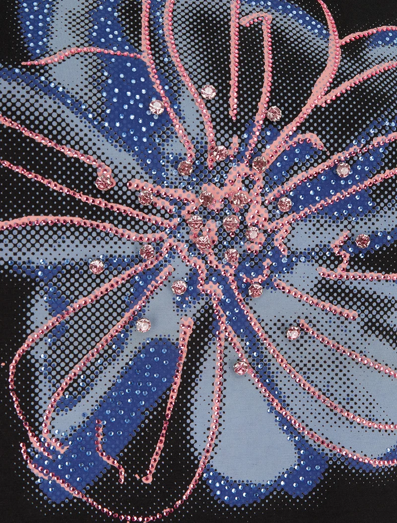 T-shirt à motif fleur et strass - Noir