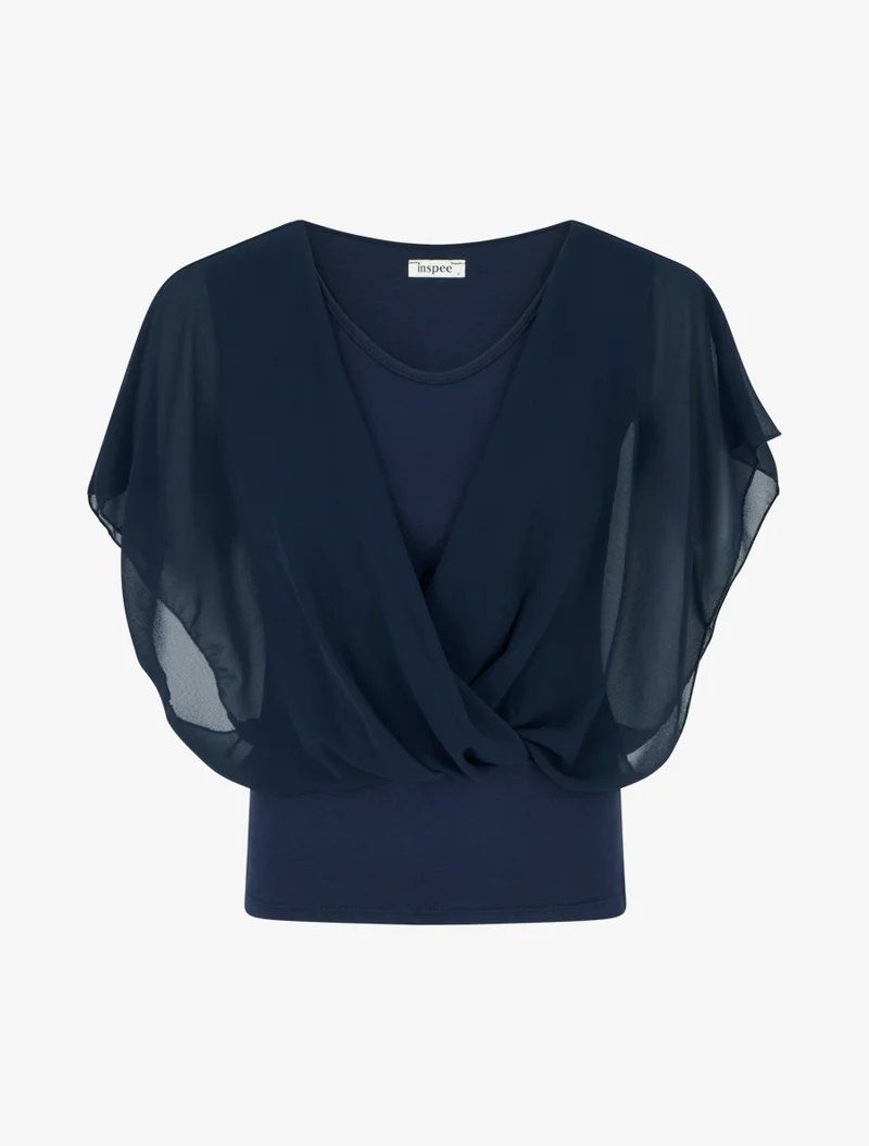 Top uni à manches volantées - Bleu nuit