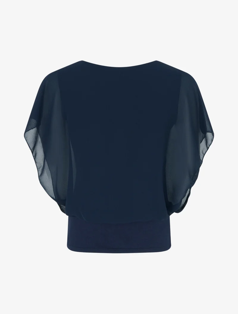 Top uni à manches volantées - Bleu nuit