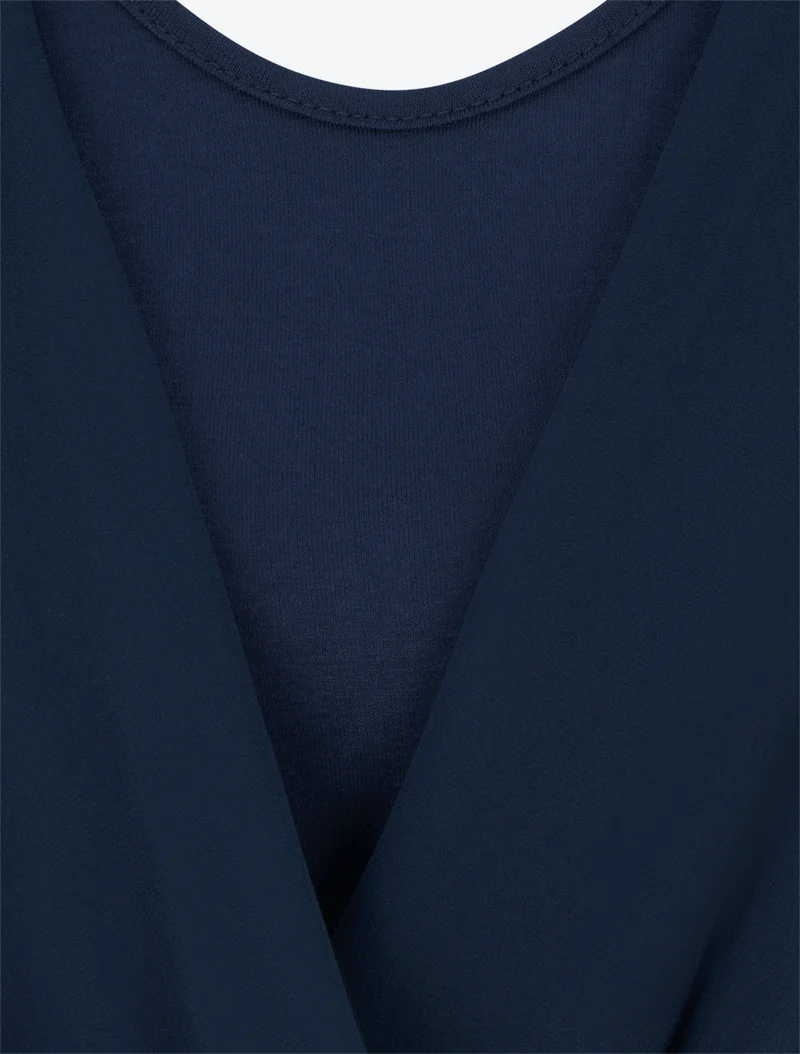 Top uni à manches volantées - Bleu nuit