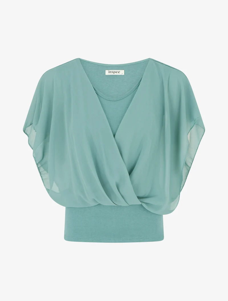 Top uni à manches volantées - Turquoise