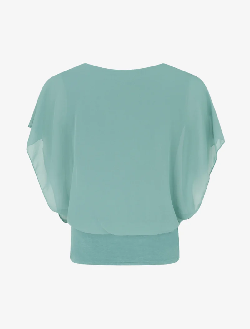 Top uni à manches volantées - Turquoise