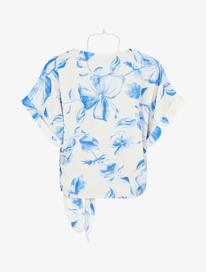 Top imprimé floral à nouer - Bleu ciel
