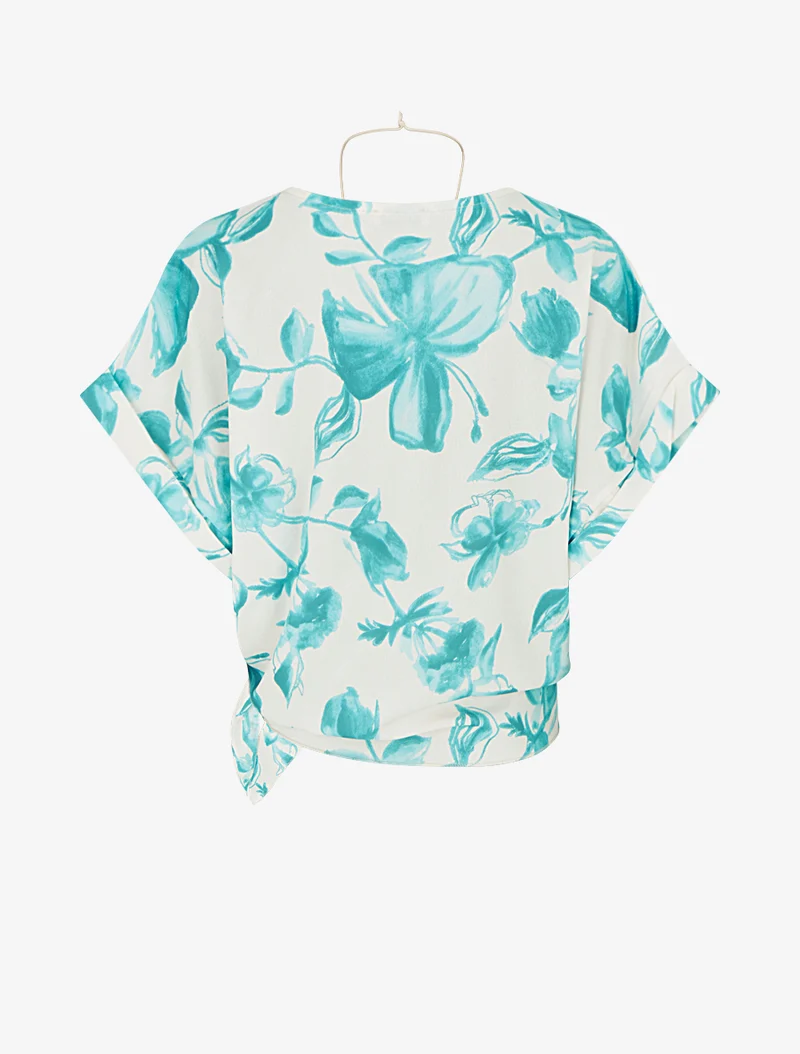 Top imprimé floral à nouer - Turquoise